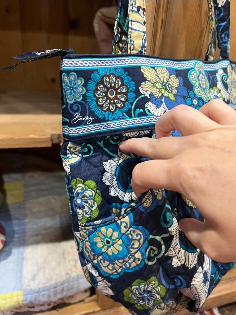 Vera Bradley Bucket Tote in Retired Mod Floral Blue Pattern